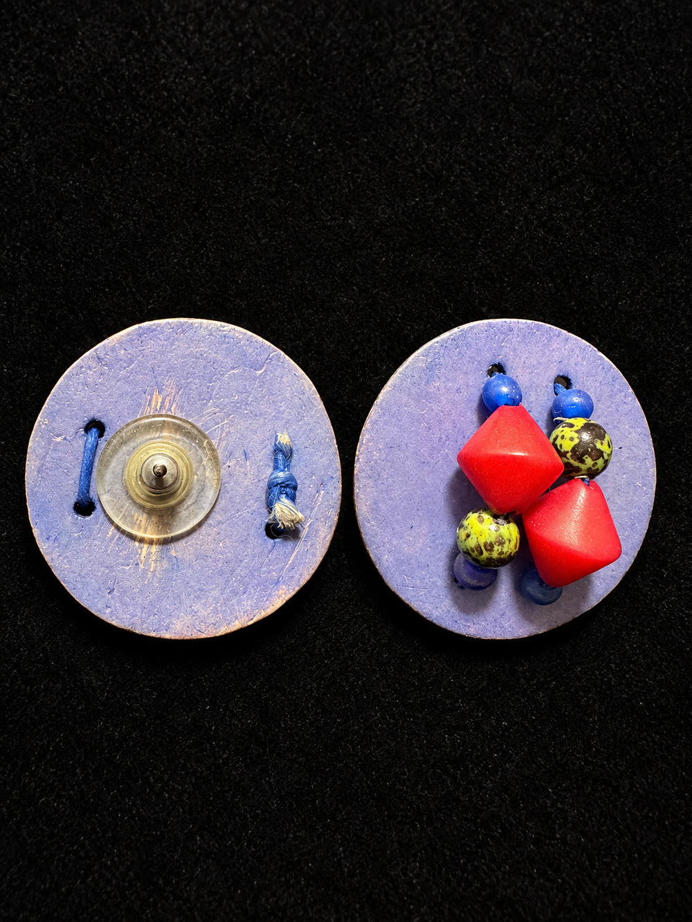 ⚜️ Artisan Wood Disc Earrings | Bold Beaded Statement | Purple Red 💗